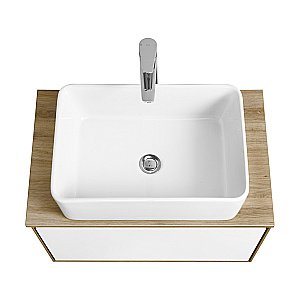 Тумба с раковиной Акватон Либерти 90 со столешницей, дуб эльвезия/белый глянец для ванной в интернет-магазине Sanbest