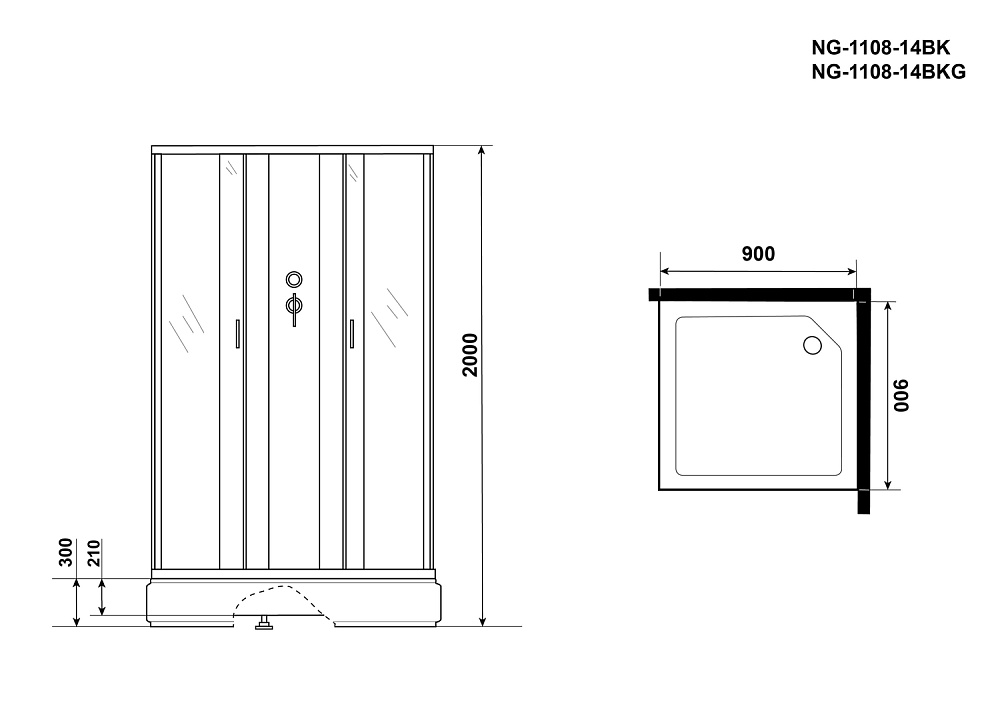 Душевая кабина Niagara Classic NG-1108-14BKG 90x90 с гидромассажем купить в интернет-магазине Sanbest