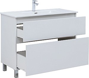 Тумба с раковиной Aquanet Вега 100 344125+254365 белая глянцевая для ванной в интернет-магазине Sanbest