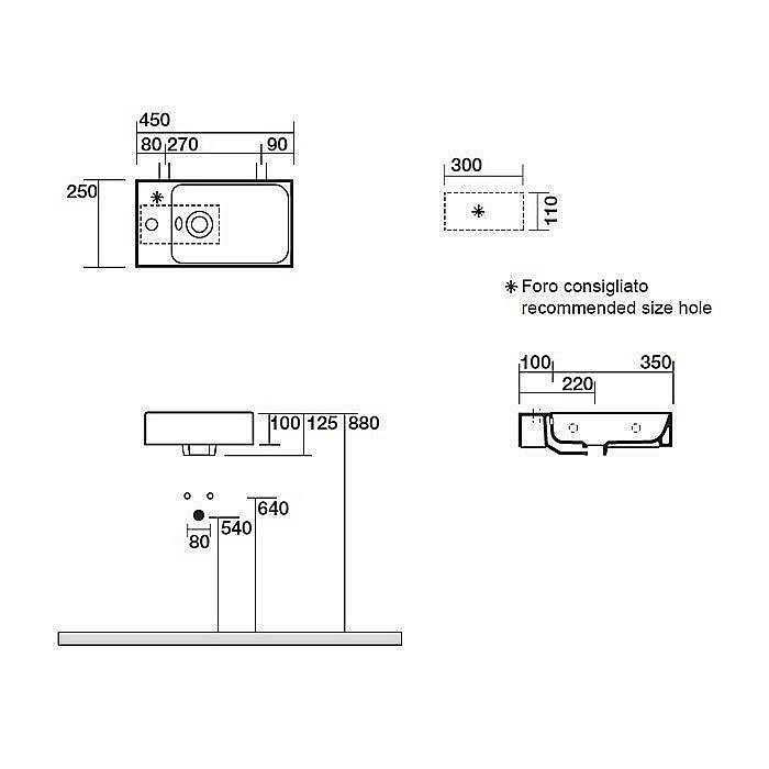 Раковина подвесная Kerasan Cento 45 белая купить в интернет-магазине Sanbest