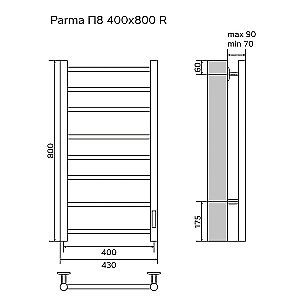 Полотенцесушитель электрический Azario PARMA П8 400х800 AZ10848 хром купить в интернет-магазине сантехники Sanbest