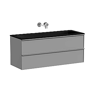 Тумба с раковиной Sancos Velta 120 VL120WG+CN7016MBwx теплый серый матовая/раковина черная матовая, без отверстий для ванной в интернет-магазине Sanbest