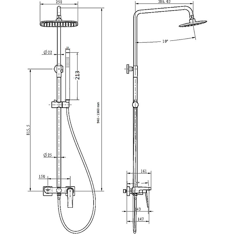 Душевая система Boheme Venturo 378-SGM сталь глянец купить в интернет-магазине сантехники Sanbest