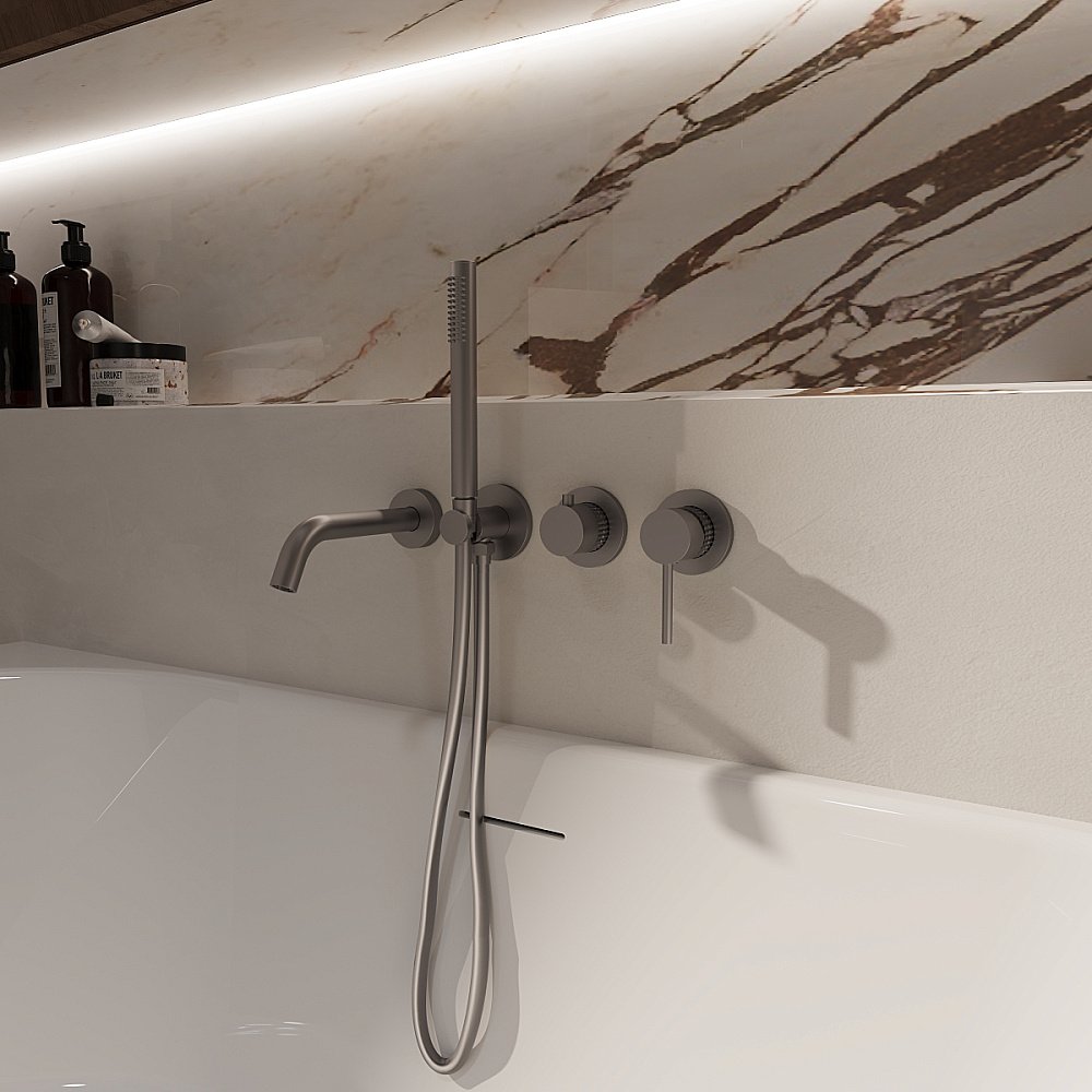 Смеситель для ванны Vincea Groove VBTW-4G1GM вороненая сталь купить в интернет-магазине сантехники Sanbest