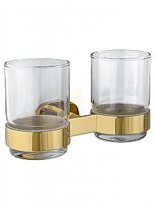 Два стакана для зубных щеток с держателем WONZON & WOGHAND FIRST, Глянцевое золото (WW-8428-LG) купить в интернет-магазине сантехники Sanbest