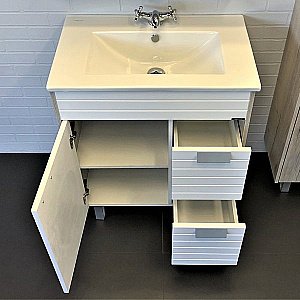 Тумба с раковиной Comforty Клеон 00-00004758 75Н белый/дуб дымчатый для ванной в интернет-магазине Sanbest