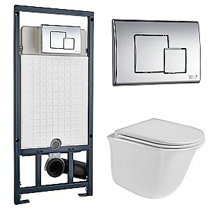 Унитаз подвесной WeltWasser MARBERG 507 + TELBACH 004 GL-WT + MAR 507 SE белый глянцевый, безободковый, с крышкой микролифт, с инсталляцией и кнопкой хром купить в интернет-магазине Sanbest