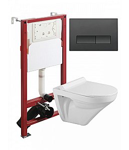 Унитаз подвесной с инсталляцией Agger ATI06100+APB244 белый, с крышкой микролифт, безободковый, с черной матовой кнопкой купить в интернет-магазине Sanbest