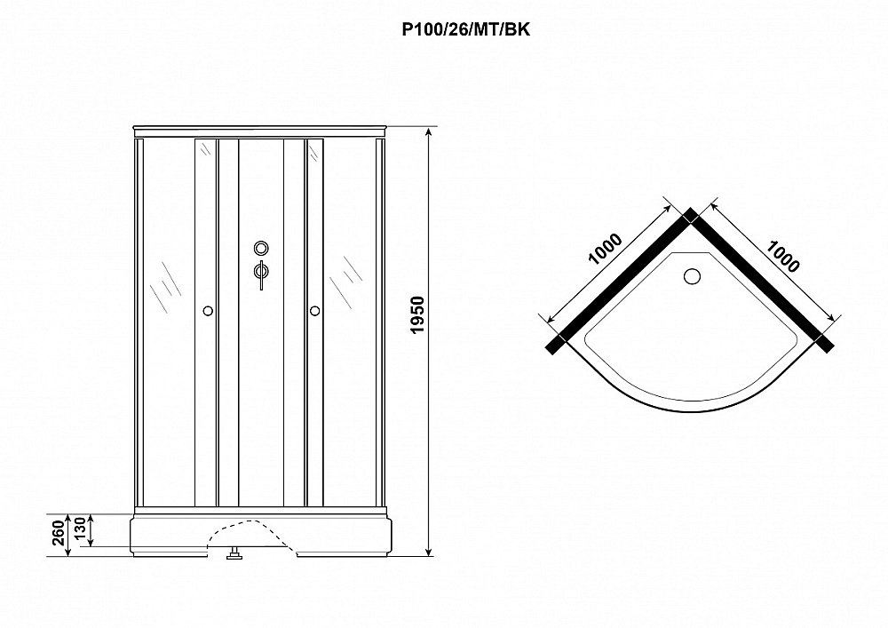 Душевая кабина Niagara Promo, P100/26/MT/BK, матовое стекло, 100x100 см купить в интернет-магазине Sanbest