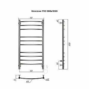 Полотенцесушитель электрический Terminus Классик П10 500х1050 купить в интернет-магазине сантехники Sanbest