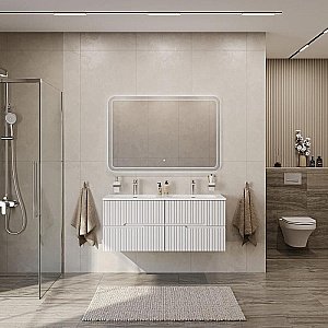 Тумба с раковиной Cezares DUET-N 120 DUET-N-1200-4C-SO-2-BL белая глянцевая для ванной в интернет-магазине Sanbest