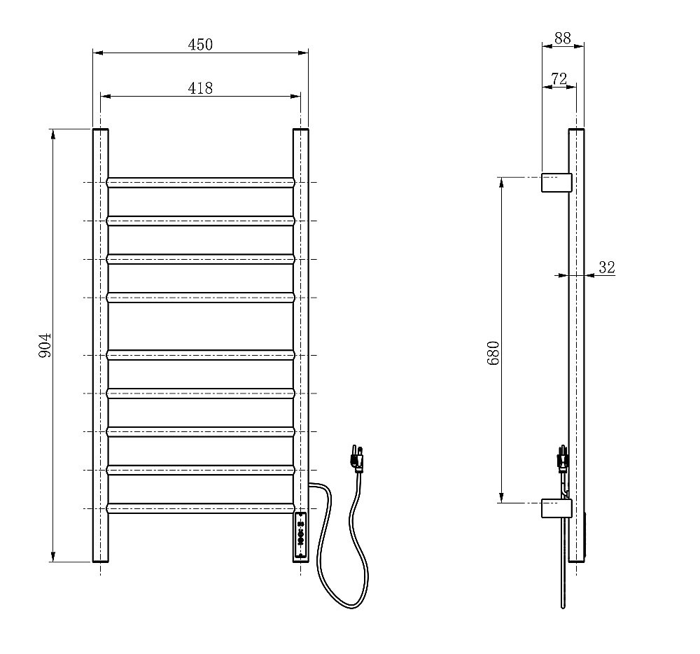 Полотенцесушитель электрический WONZON & WOGHAND BONN, Брашированное золото (WW-AL409-BG) купить в интернет-магазине сантехники Sanbest