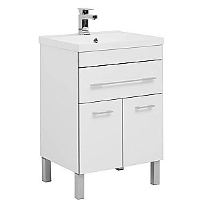 Тумба с раковиной Aquanet Верона 58/Aquanet Нота-58 напольная ящик и дверцы белая глянцевая для ванной в интернет-магазине Sanbest