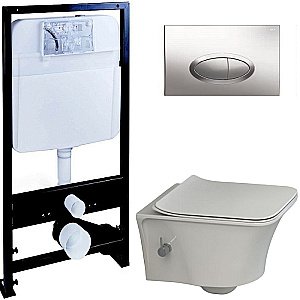 Унитаз Boheme Mirage 965-2 с инсталяцией и кнопкой 665-CR белый глянцевый/хром, безободковый, с функцией биде купить в интернет-магазине Sanbest