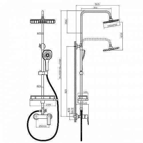 Душевая система Rossinka RS27-45 купить в интернет-магазине сантехники Sanbest