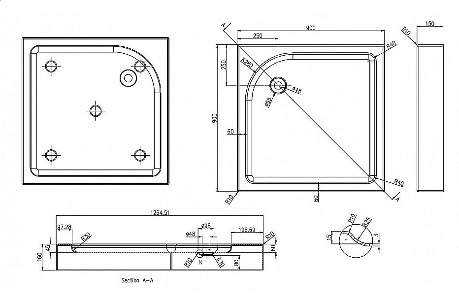 Душевой поддон Azario P19 90х90 купить в интернет-магазине Sanbest