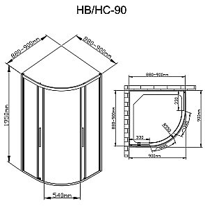 Душевой уголок DTO HC 90 98890 стекло прозрачное/профиль хром купить в интернет-магазине Sanbest