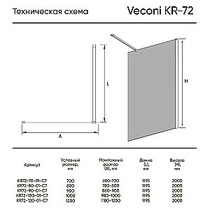 Душевое ограждение Veconi KR72B-80-01-C7 80 прозрачное/черный купить в интернет-магазине Sanbest