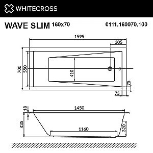 Гидромассажная ванна WhiteCross Wave Slim 160x70 ULTRA NANO хром купить в интернет-магазине Sanbest