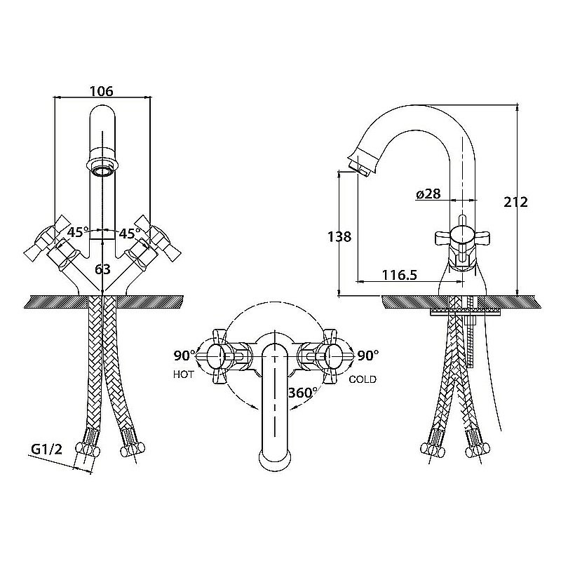 Смеситель для раковины Kaiser Cross 41011-1 купить в интернет-магазине сантехники Sanbest