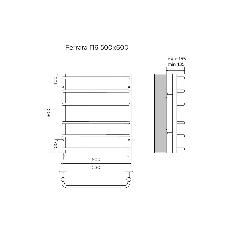 Полотенцесушитель водяной Azario FERRARA П6 500х600 AZ09156 хром купить в интернет-магазине сантехники Sanbest