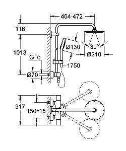 Душевая система Grohe Rainshower System 27967000 купить в интернет-магазине сантехники Sanbest