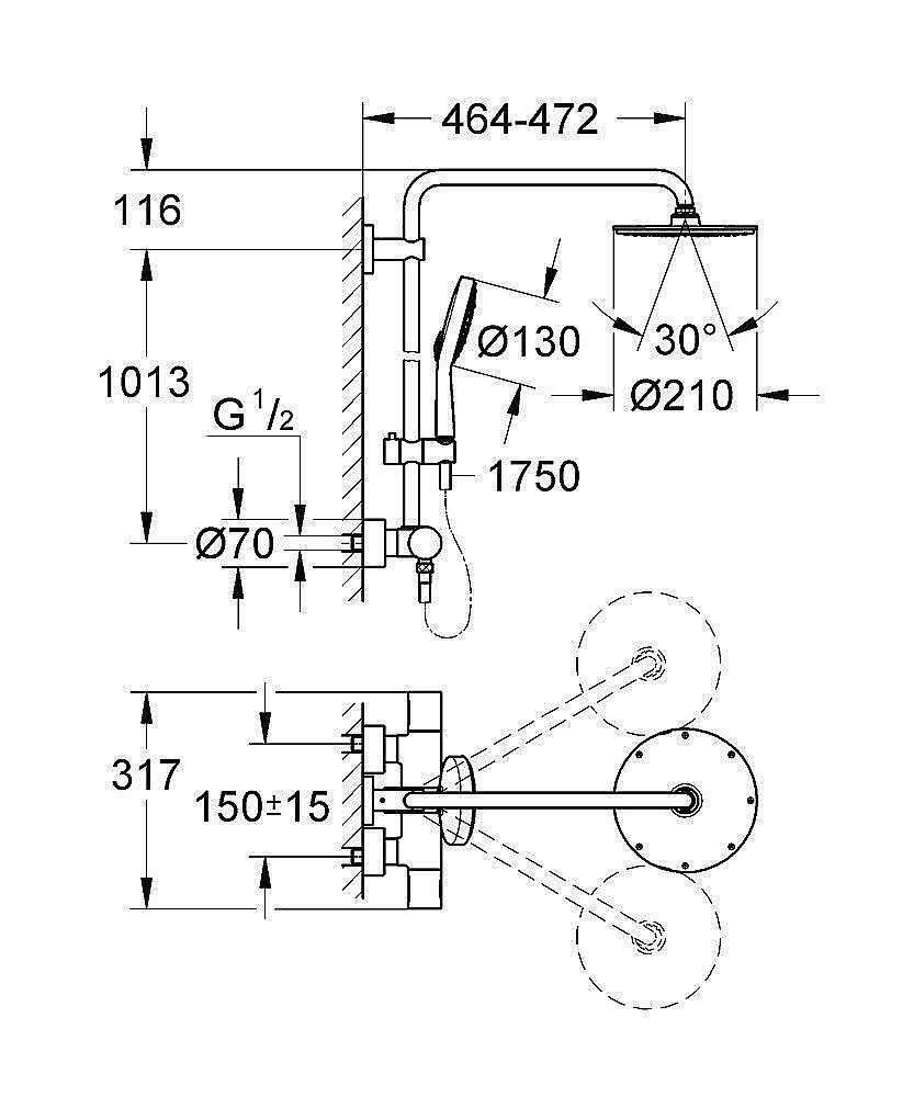 Душевая система Grohe Rainshower System 27967000 купить в интернет-магазине сантехники Sanbest