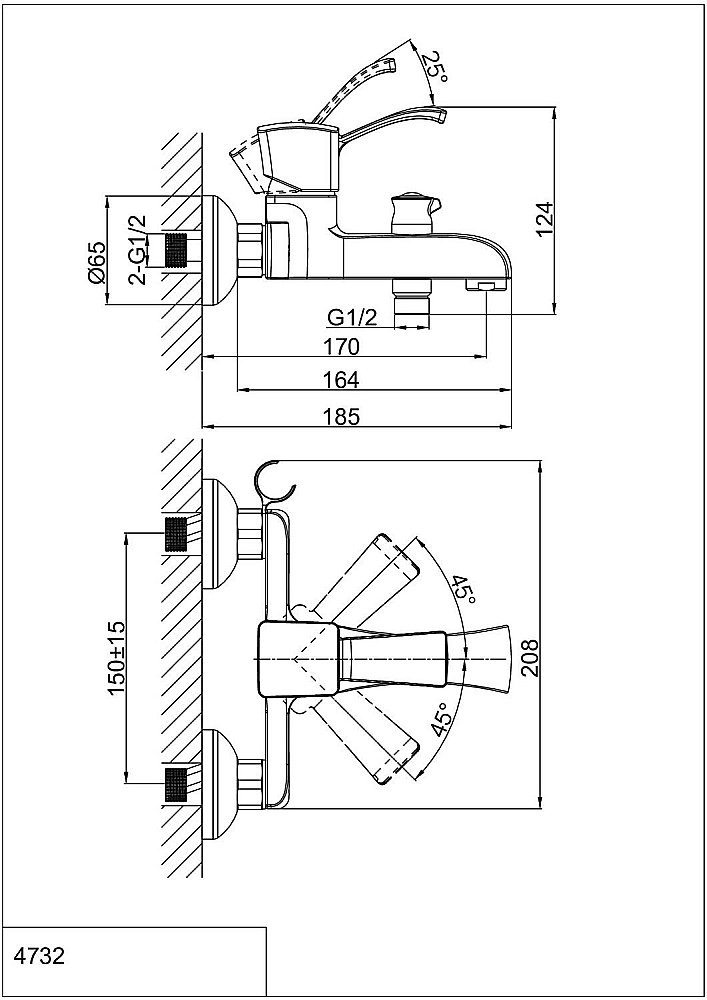 Смеситель для ванны D&K Rhein Bach DA1473201 купить в интернет-магазине сантехники Sanbest