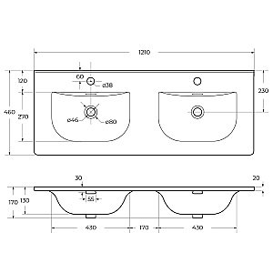 Раковина Cezares CZR-8099-120-2 белая купить в интернет-магазине Sanbest