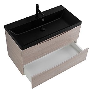 Тумба с раковиной Belbagno MARINO 80 серый дуб/черная раковина для ванной в интернет-магазине Sanbest