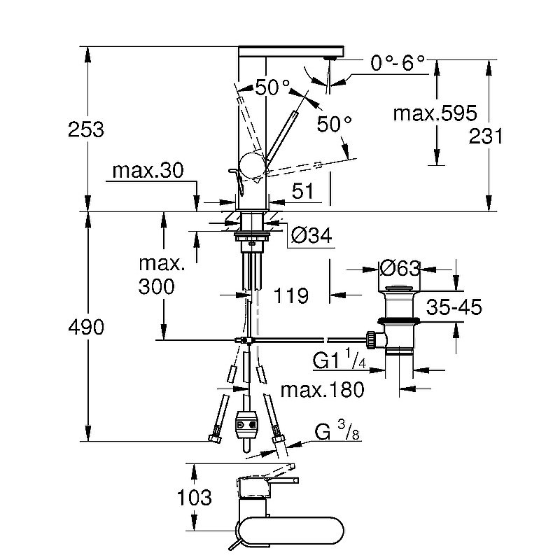 Смеситель для раковины Grohe Plus 23843003 хром купить в интернет-магазине сантехники Sanbest