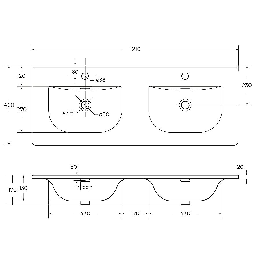 Раковина Cezares CZR-8099-120-2 белая купить в интернет-магазине Sanbest