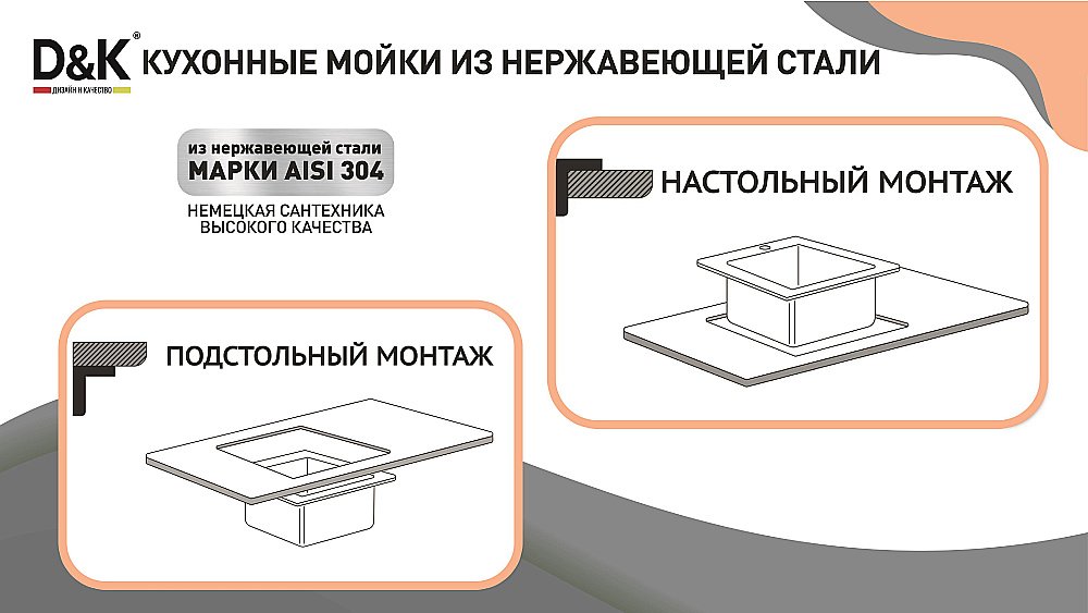 Кухонная мойка D&K 41х50 DKS415004 сатин купить в интернет-магазине сантехники Sanbest