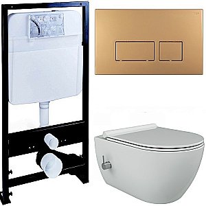 Унитаз Boheme Bianca 963-2-WM с инсталяцией и кнопкой 664-G белый матовый/золото, безободковый, с функцией биде купить в интернет-магазине Sanbest