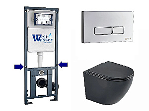 Унитаз подвесной WeltWasser WW MERZBACH 10000014146 с крышкой микролифт, безободковый, смыв торнадо, в комплекте с инсталяцией, черный матовый купить в интернет-магазине Sanbest