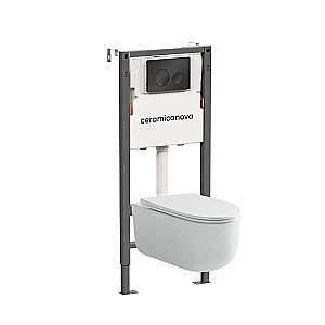 Унитаз подвесной Ceramica Ulma CN4006 белый, безободковый, с инсталляцией Balance CN121001MB и кнопкой Circle черный матовый купить в интернет-магазине Sanbest