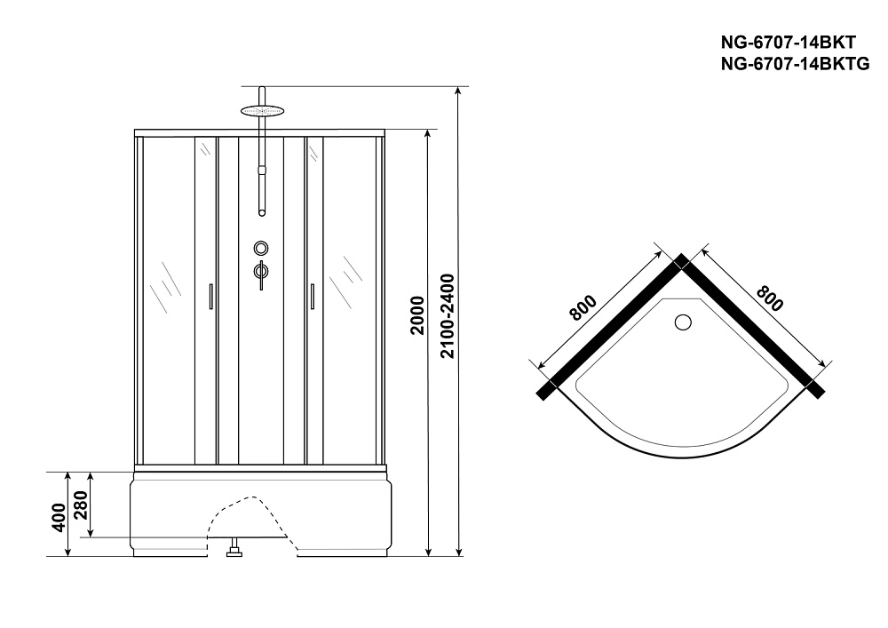 Душевая кабина Niagara Classic NG-6707-14BKT 80x80 купить в интернет-магазине Sanbest