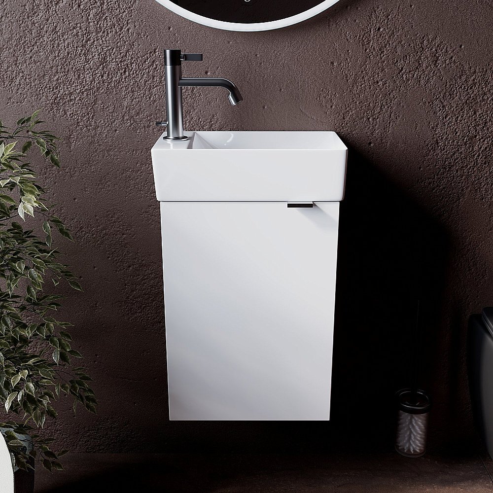 Тумба с раковиной Sancos Mini  MN35W белый глянец для ванной в интернет-магазине Sanbest