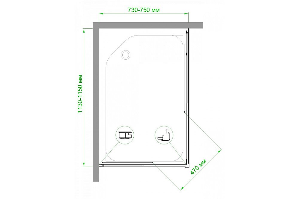 Душевой уголок Royal Bath RB11575HPD-T-BL 75х115 прозрачный купить в интернет-магазине Sanbest