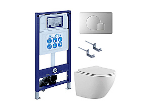 Унитаз подвесной с инсталляцией Aquatek Европа SET AQUATEK ЕВРОПА-068 4в1 белый/кнопка хром матовый, безободковый, с крышкой микролифт купить в интернет-магазине Sanbest