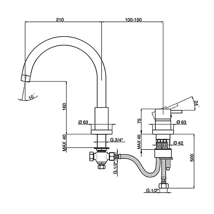 Смеситель для раковины Cisal LESS NEW LN00125040 черный купить в интернет-магазине сантехники Sanbest