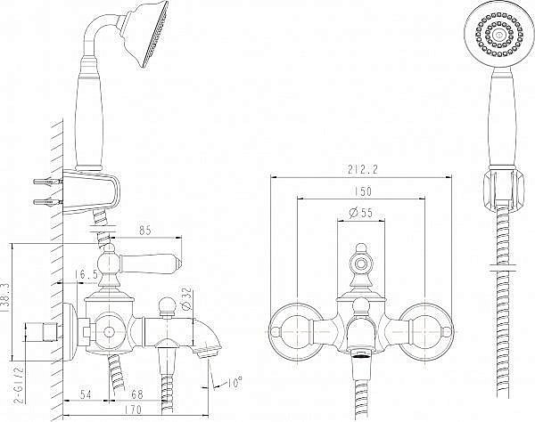 Смеситель для ванны BRAVAT Art F675109G-B купить в интернет-магазине сантехники Sanbest