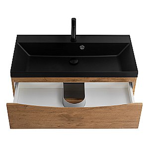 Тумба с раковиной Belbagno MARINO 80 дуб натуральный/черная раковина для ванной в интернет-магазине Sanbest