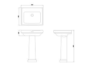 Раковина на пьедестале Burlington Riviera 58 RIV1 NTH RIV6 без отверстий белая купить в интернет-магазине Sanbest
