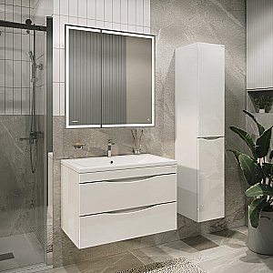 Тумба с раковиной подвесная Grossman Виста 90 с 2-я ящ, белый глянец для ванной в интернет-магазине Sanbest