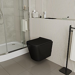 Унитаз подвесной с инсталляцией D&K Berlin DS1432501 черный матовый/кнопка черная матовая, безободковый, с крышкой микролифт купить в интернет-магазине Sanbest