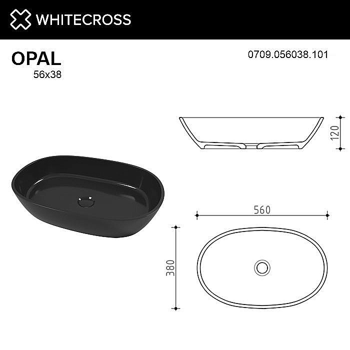 Раковина накладная WhiteCross Opal 56 0709.056038.101 черная купить в интернет-магазине Sanbest