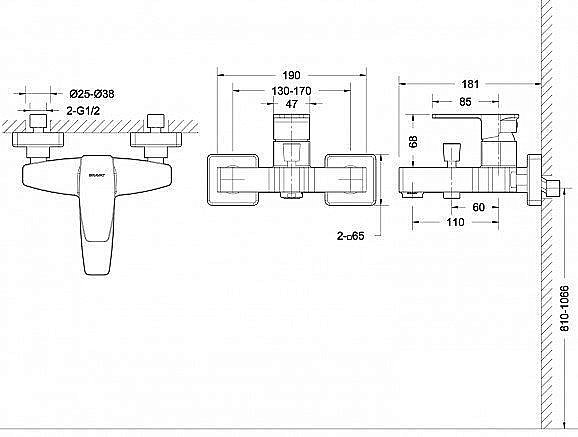 Смеситель для ванны Bravat RIFFLE F672106C-01 купить в интернет-магазине сантехники Sanbest