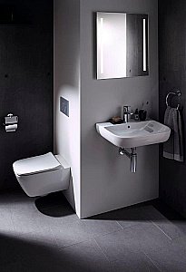 Унитаз подвесной Geberit Smyle Square 500.683.00.2 белый глянцевый, безободковый, с сиденьем микролифт купить в интернет-магазине Sanbest