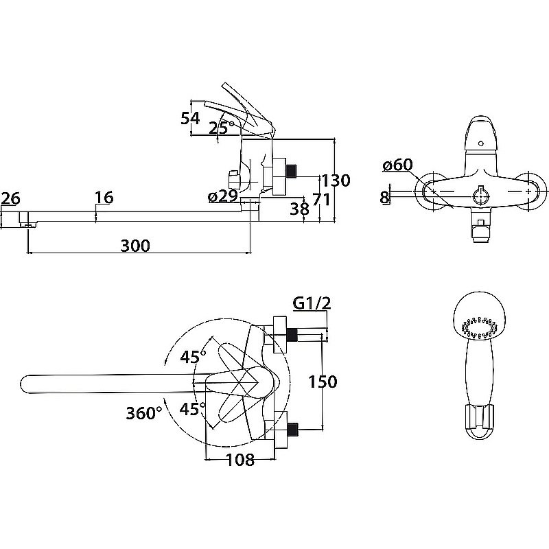 Смеситель для ванны Kaiser County 55255 купить в интернет-магазине сантехники Sanbest